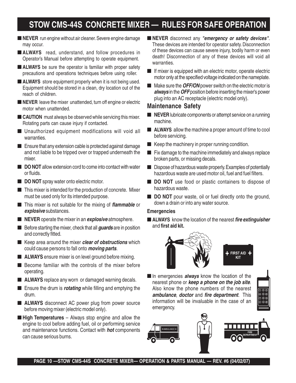 Maintenance safety | Multiquip CMS44S User Manual | Page 10 / 84