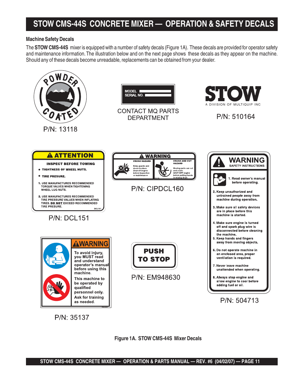 Multiquip CMS44S User Manual | Page 11 / 84