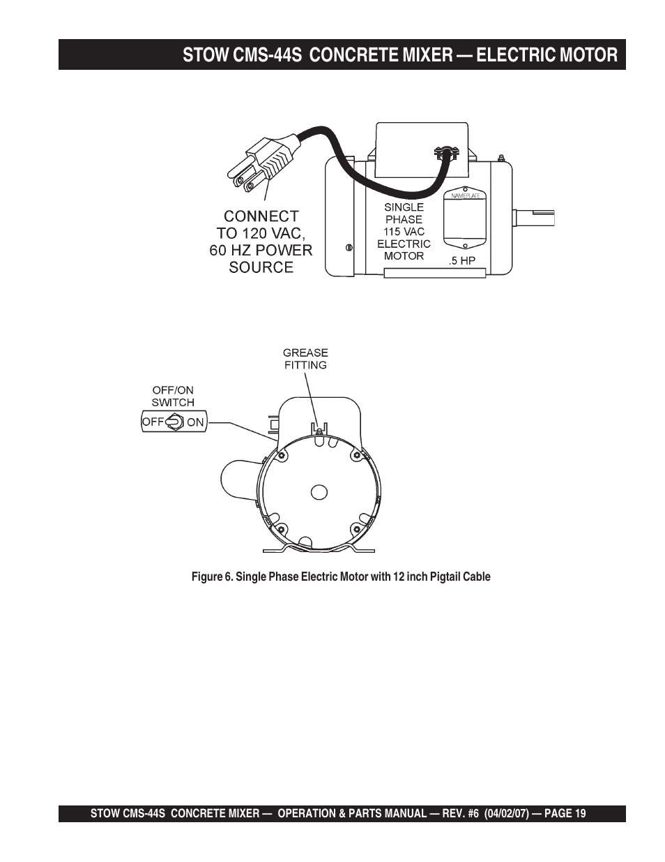 Stow cms-44s concrete mixer — electric motor | Multiquip CMS44S User Manual | Page 19 / 84