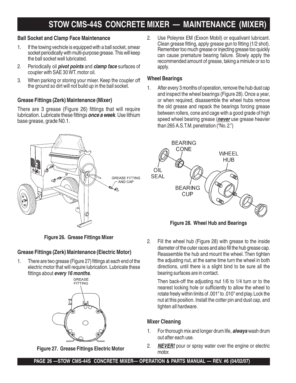 Stow cms-44s concrete mixer — maintenance (mixer) | Multiquip CMS44S User Manual | Page 26 / 84