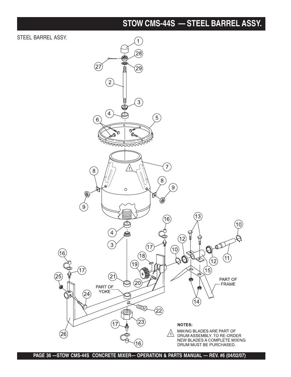 Stow cms-44s — steel barrel assy | Multiquip CMS44S User Manual | Page 36 / 84
