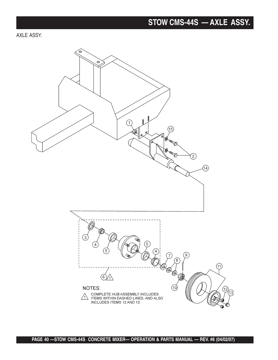 Stow cms-44s — axle assy | Multiquip CMS44S User Manual | Page 40 / 84