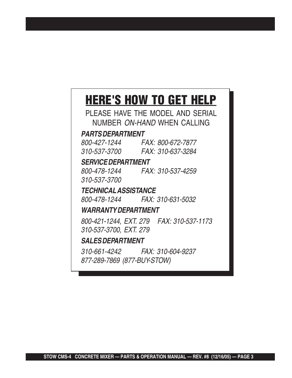 Here's how to get help | Multiquip CMS4S User Manual | Page 3 / 84