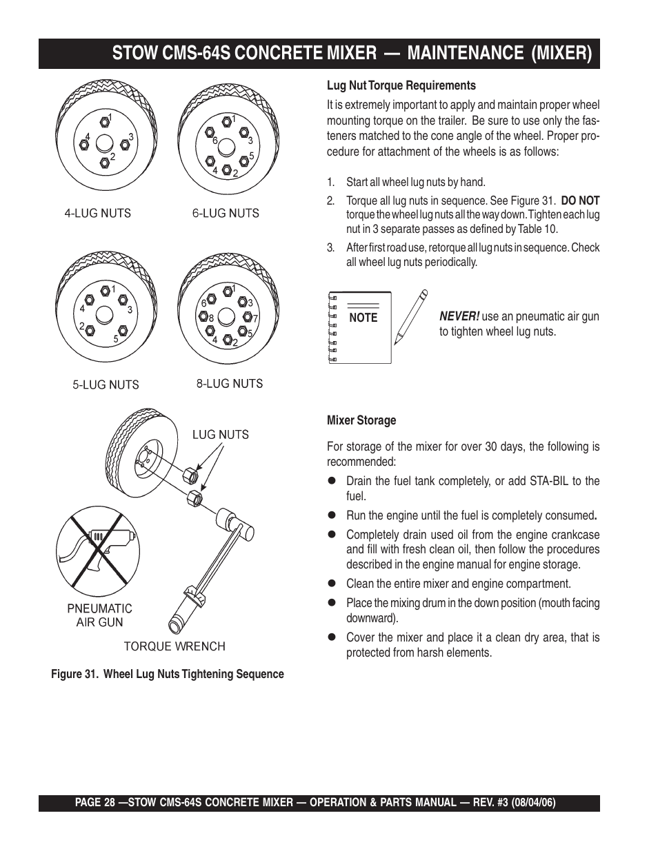 Stow cms-64s concrete mixer — maintenance (mixer) | Multiquip CMS64S User Manual | Page 28 / 114