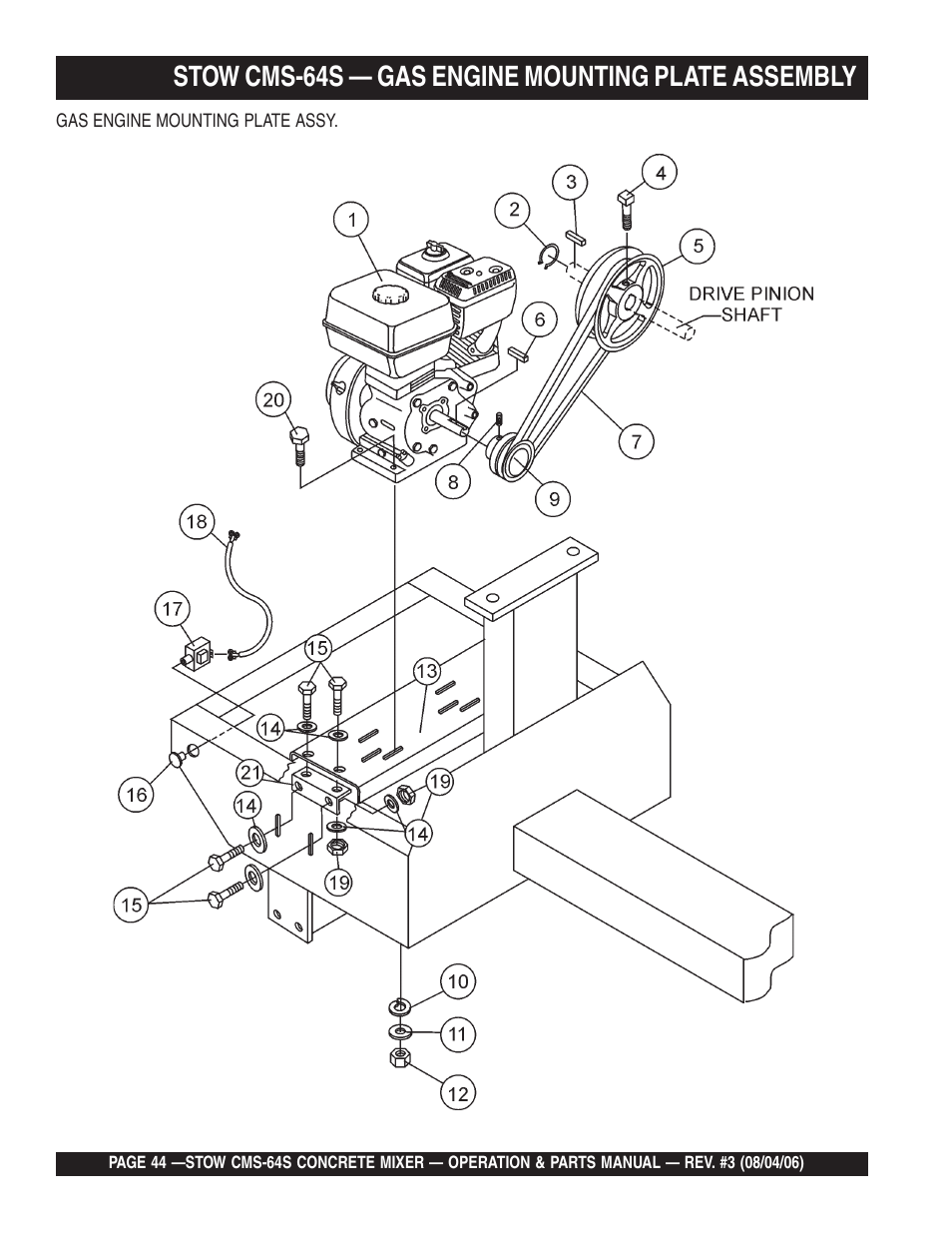 Stow cms-64s — gas engine mounting plate assembly | Multiquip CMS64S User Manual | Page 44 / 114
