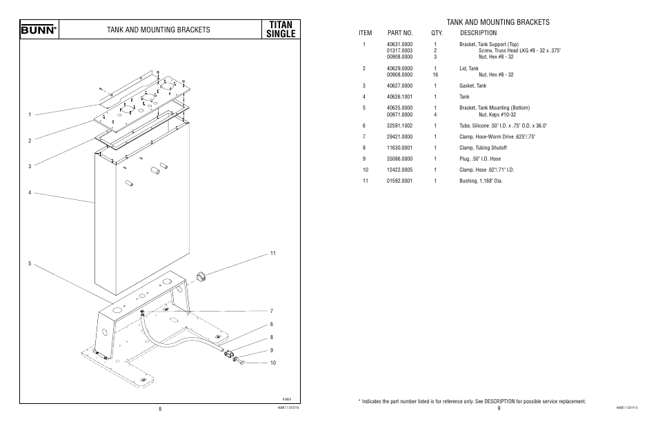 Titan single, Tank and mounting brackets | Bunn TITAN SINGLE 2 User Manual | Page 5 / 13