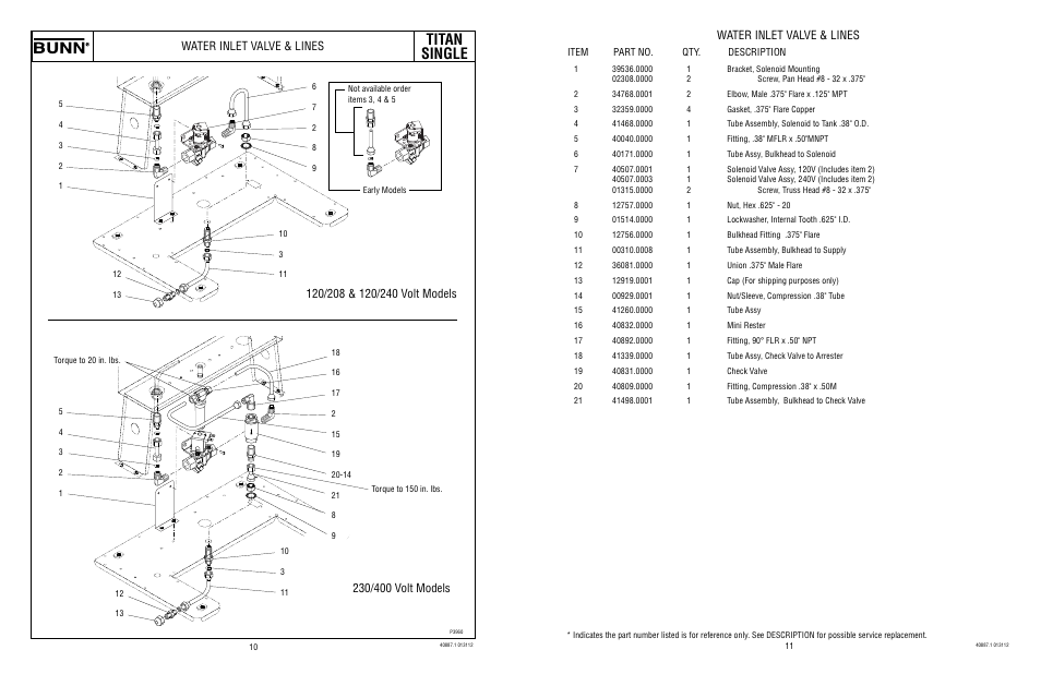 Titan single, Water inlet valve & lines | Bunn TITAN SINGLE 2 User Manual | Page 6 / 13