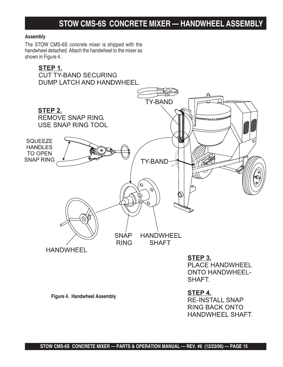 Stow cms-6s concrete mixer — handwheel assembly | Multiquip CMS6S User Manual | Page 15 / 118