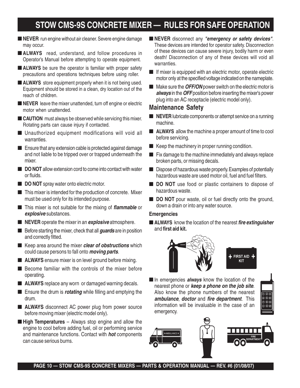 Maintenance safety | Multiquip CMS9 User Manual | Page 10 / 84