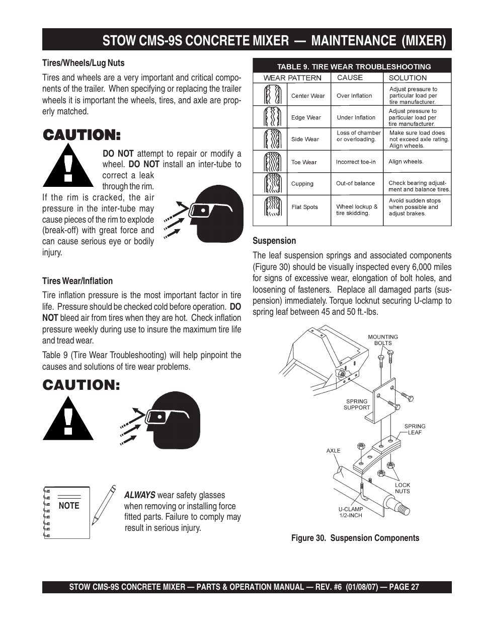 Stow cms-9s concrete mixer — maintenance (mixer), Caution | Multiquip CMS9 User Manual | Page 27 / 84