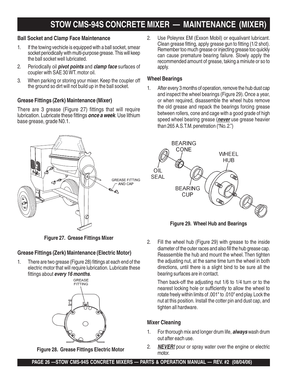 Stow cms-94s concrete mixer — maintenance (mixer) | Multiquip CMS94S User Manual | Page 26 / 82