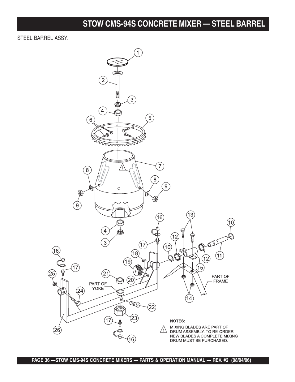 Stow cms-94s concrete mixer — steel barrel | Multiquip CMS94S User Manual | Page 36 / 82