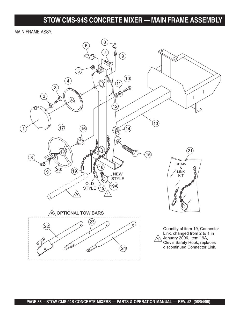 Stow cms-94s concrete mixer — main frame assembly | Multiquip CMS94S User Manual | Page 38 / 82
