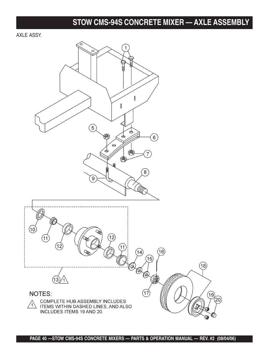 Stow cms-94s concrete mixer — axle assembly | Multiquip CMS94S User Manual | Page 40 / 82