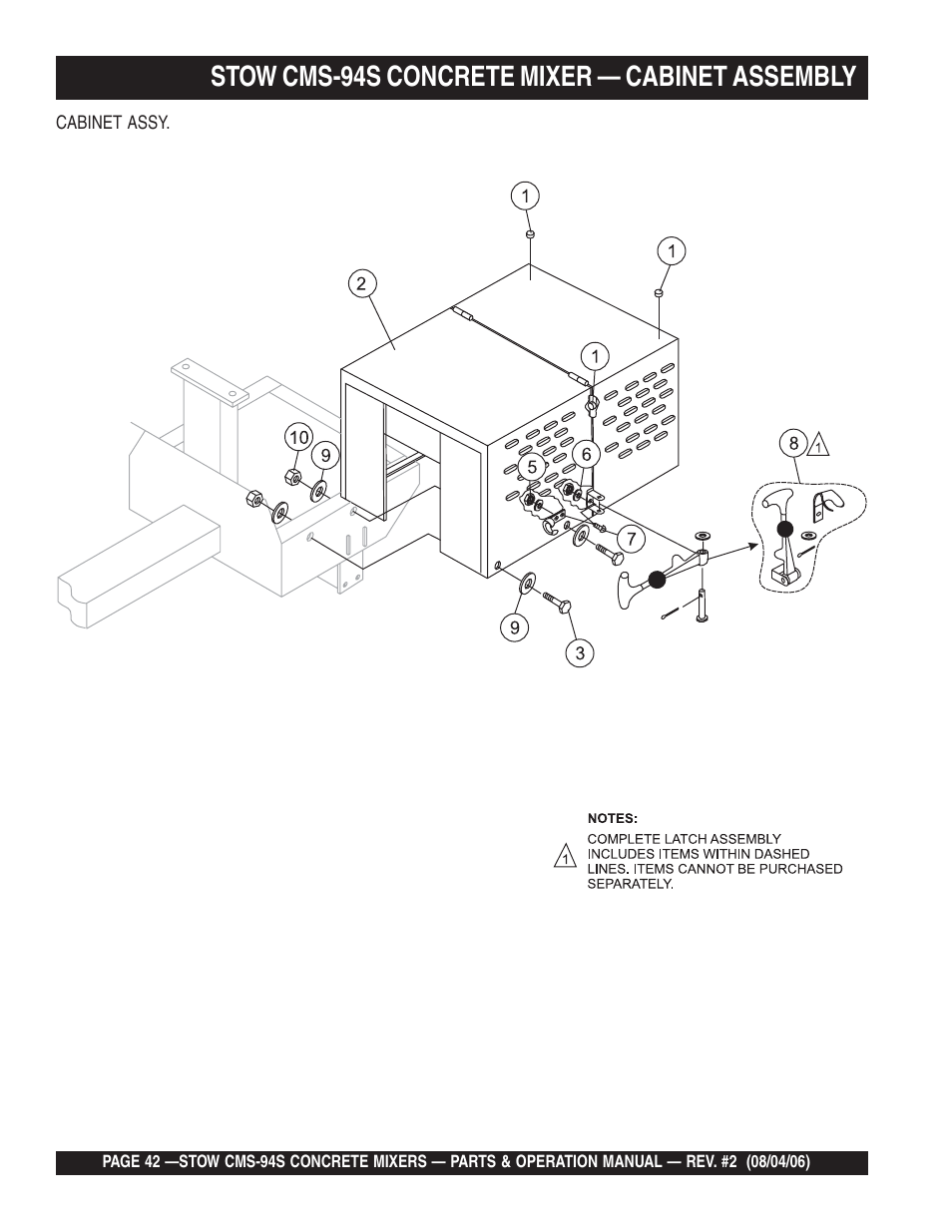 Stow cms-94s concrete mixer — cabinet assembly | Multiquip CMS94S User Manual | Page 42 / 82