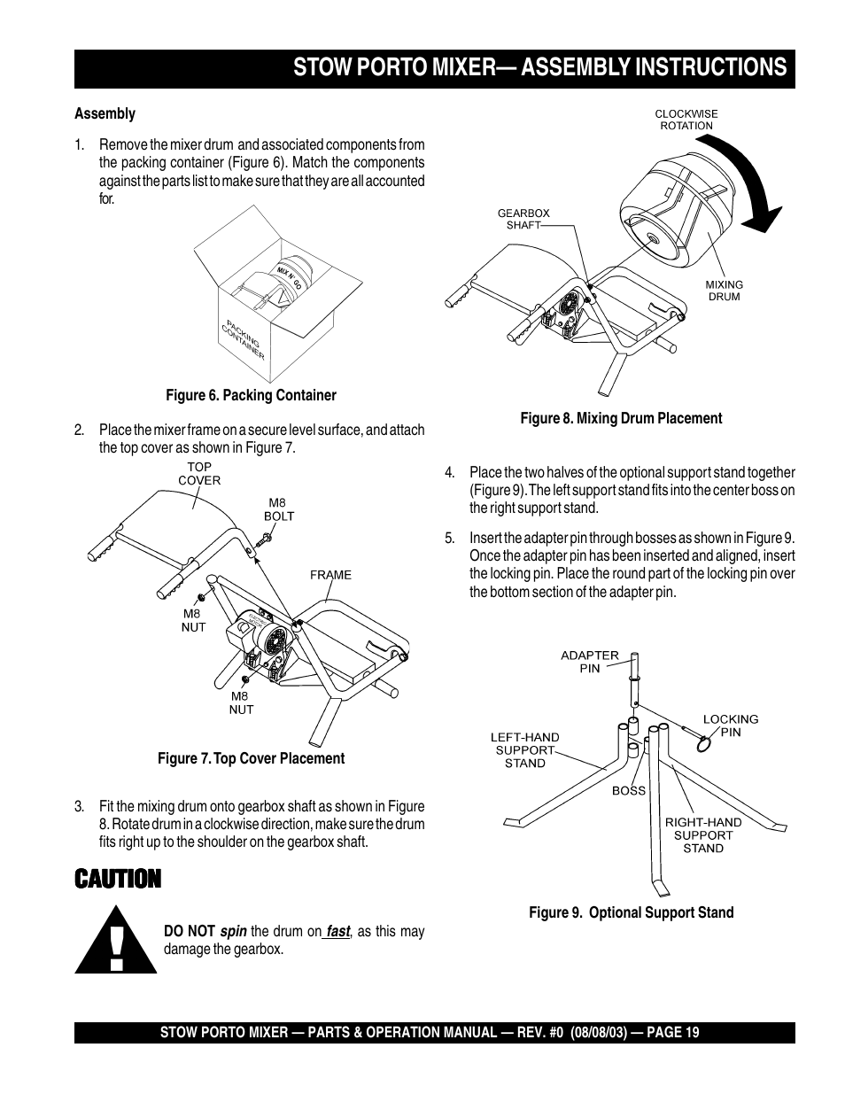Stow porto mixer— assembly instructions, Caution | Multiquip SMC3PB User Manual | Page 19 / 42