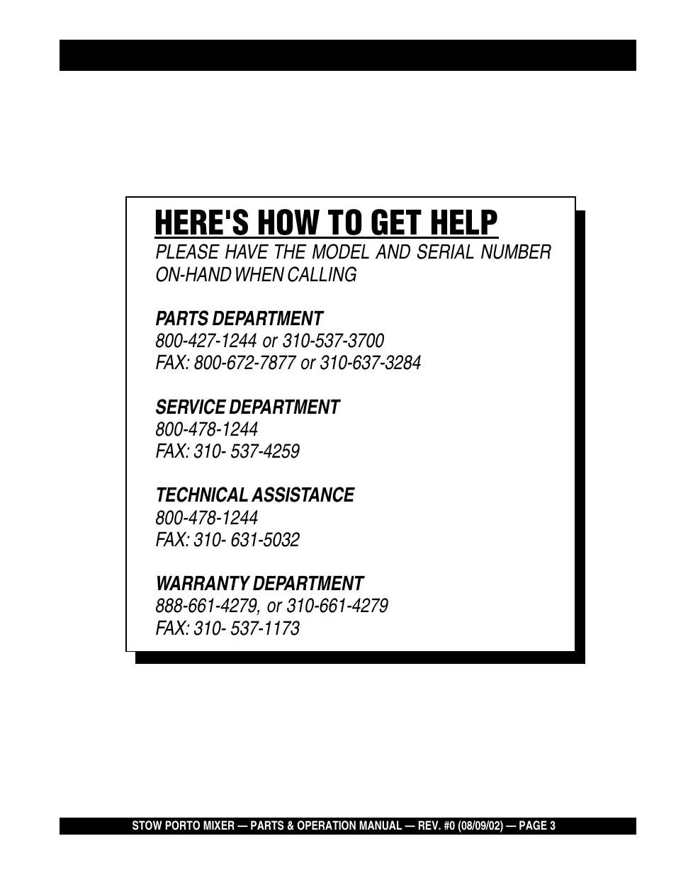Here's how to get help | Multiquip SMC3PB User Manual | Page 3 / 42