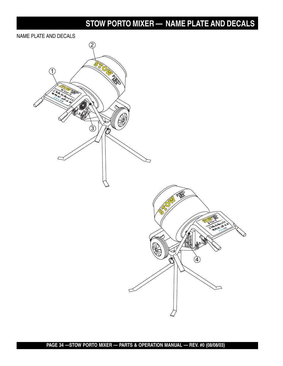 Stow porto mixer — name plate and decals | Multiquip SMC3PB User Manual | Page 34 / 42