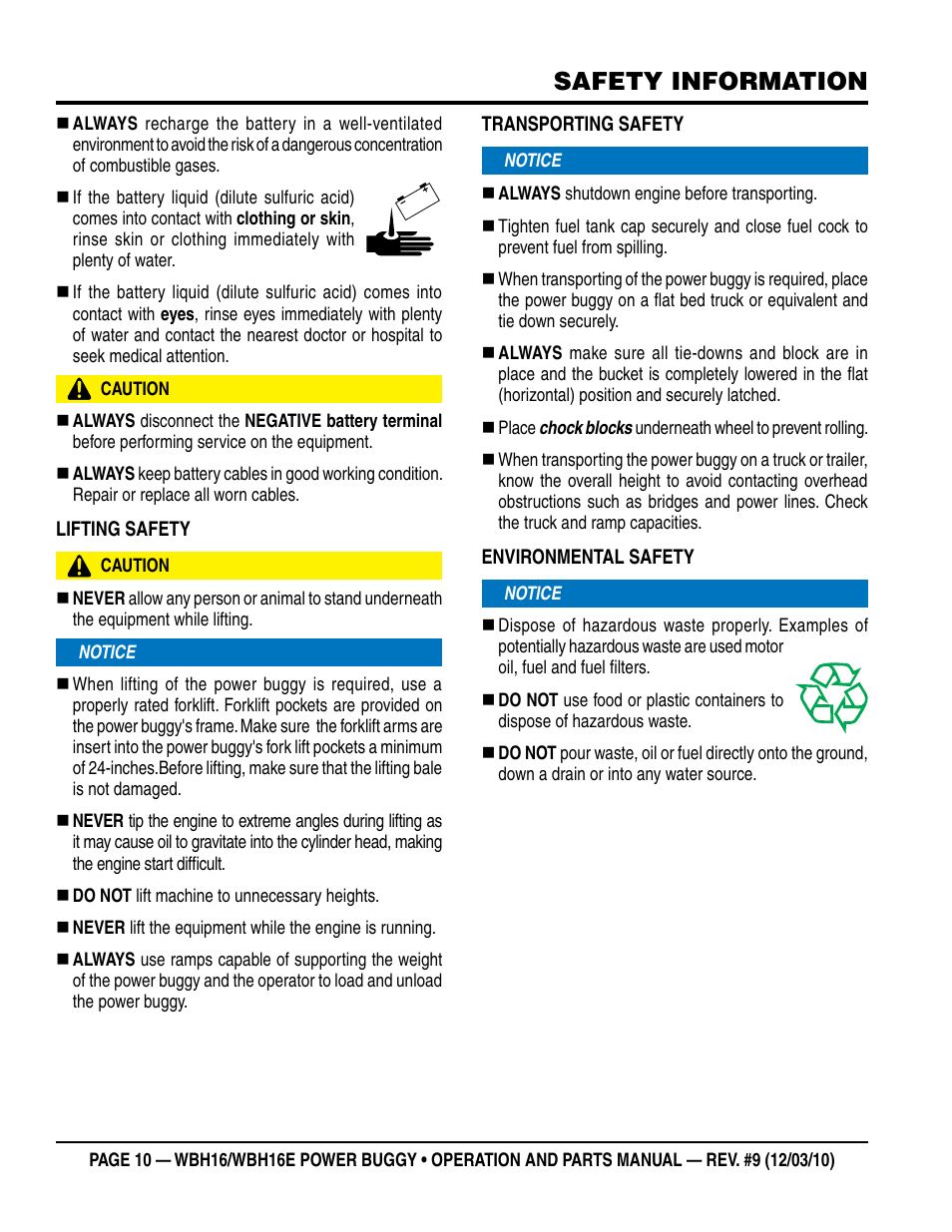 Safety information | Multiquip WBH16_16E User Manual | Page 10 / 30