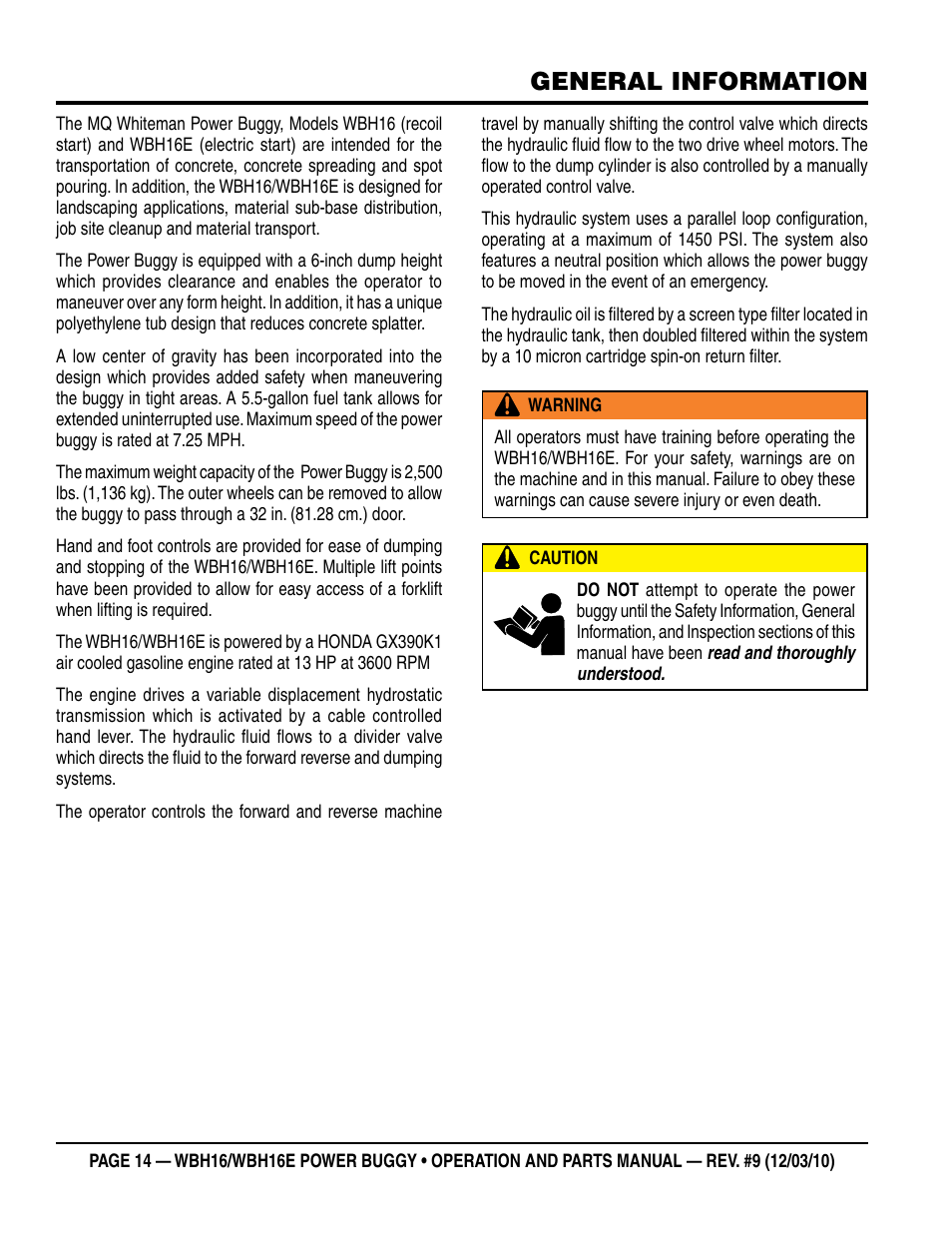 General information | Multiquip WBH16_16E User Manual | Page 14 / 30