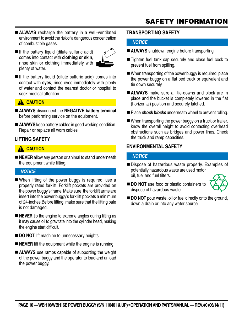 Safety information | Multiquip WBH16_16E User Manual | Page 10 / 64