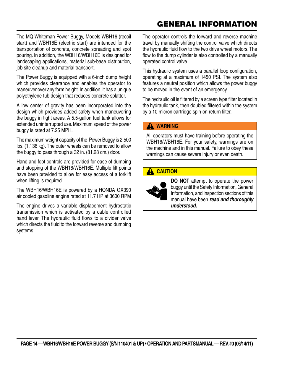 General information | Multiquip WBH16_16E User Manual | Page 14 / 64