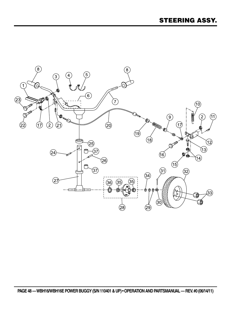 Steering assy | Multiquip WBH16_16E User Manual | Page 48 / 64