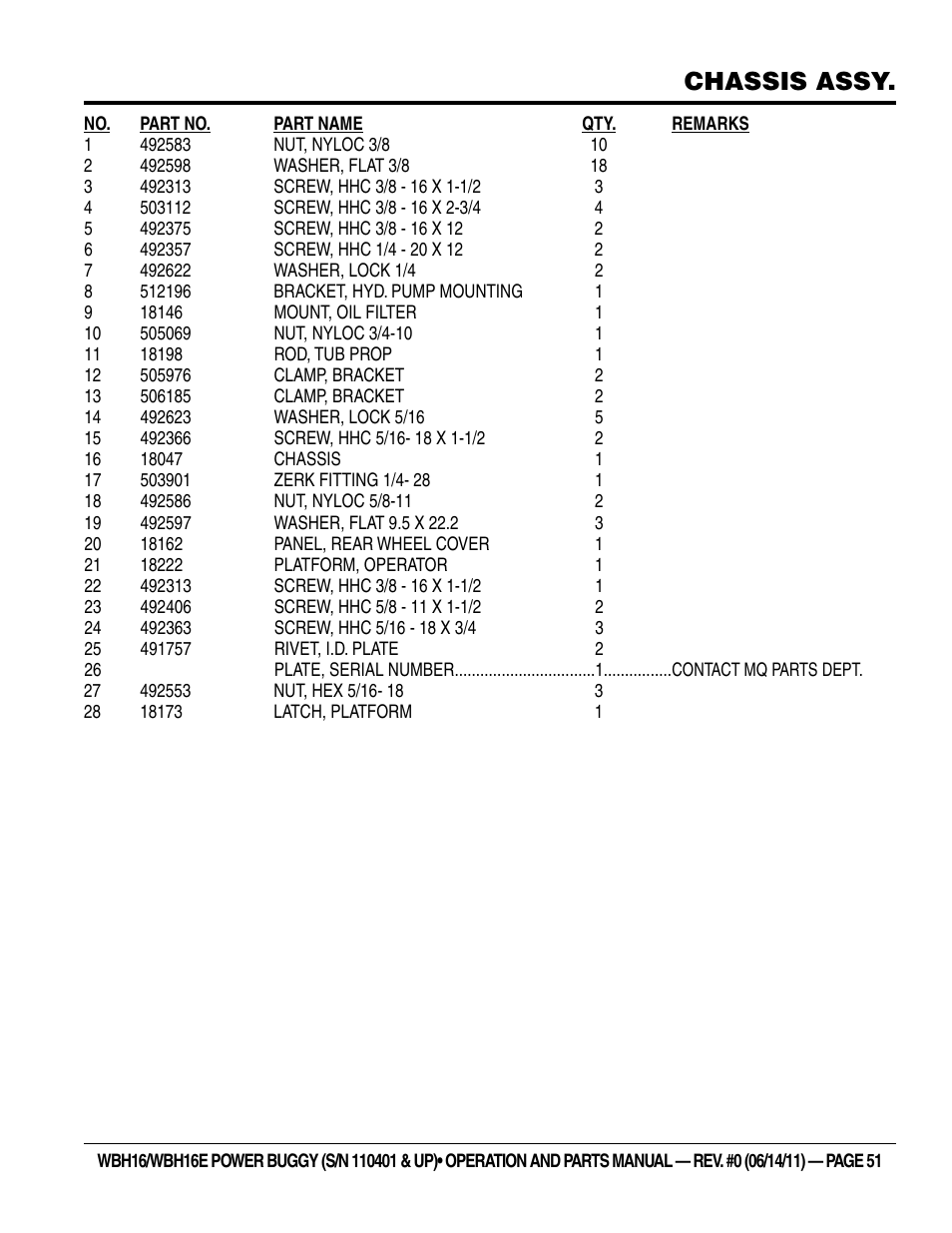 Chassis assy | Multiquip WBH16_16E User Manual | Page 51 / 64