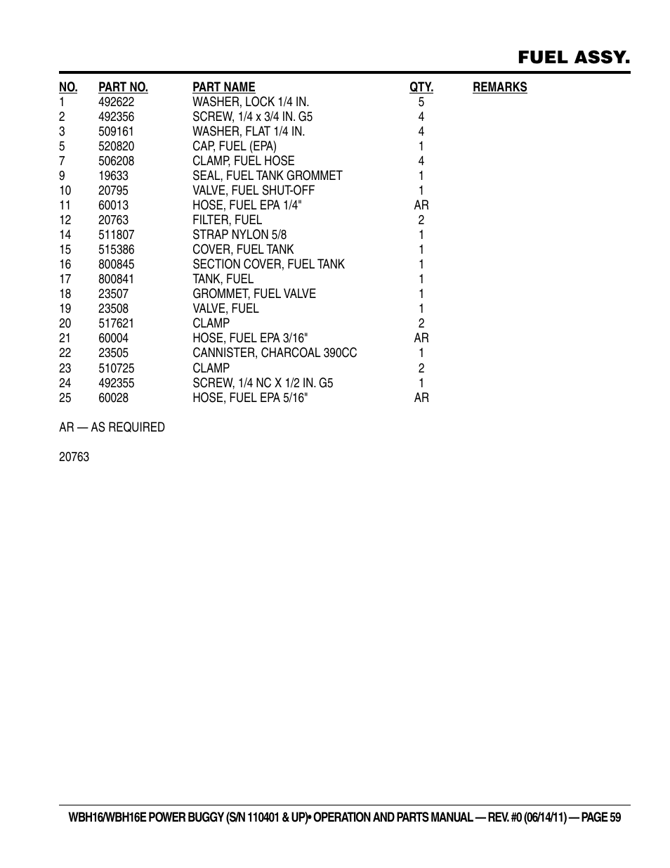 Fuel assy | Multiquip WBH16_16E User Manual | Page 59 / 64
