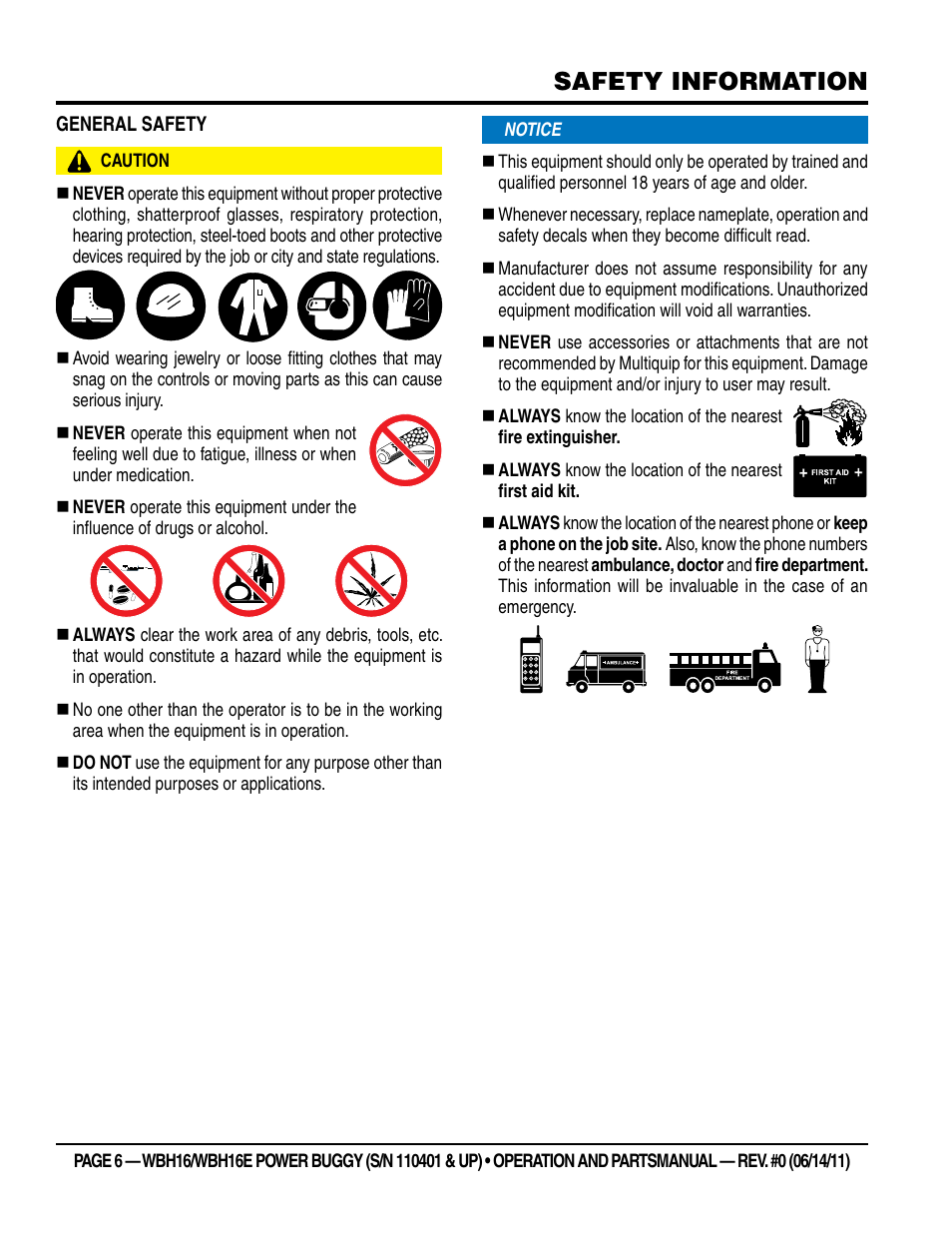 Safety information | Multiquip WBH16_16E User Manual | Page 6 / 64