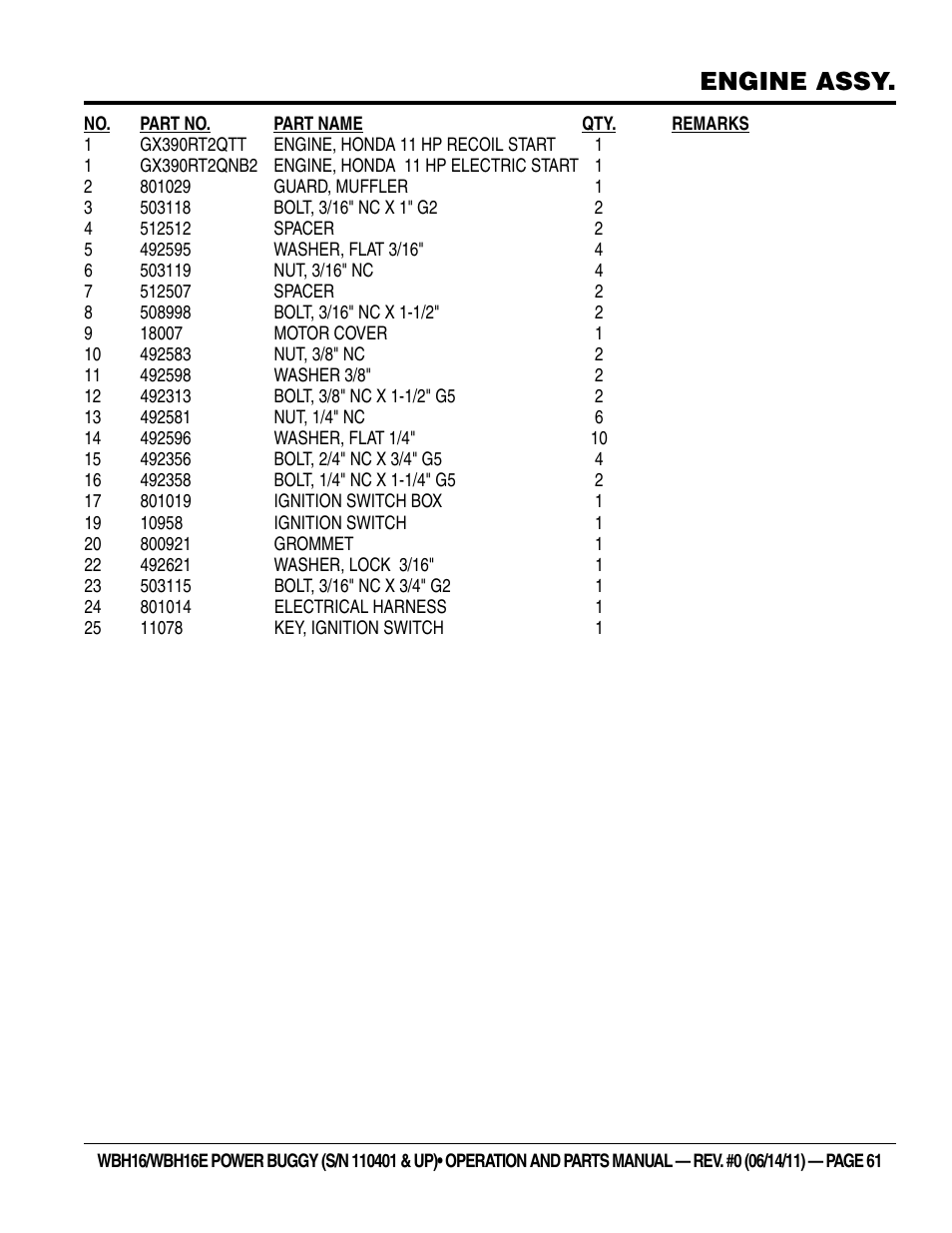 Engine assy | Multiquip WBH16_16E User Manual | Page 61 / 64