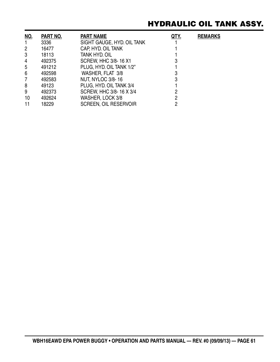 Hydraulic oil tank assy | Multiquip WBH16EAWD User Manual | Page 61 / 66