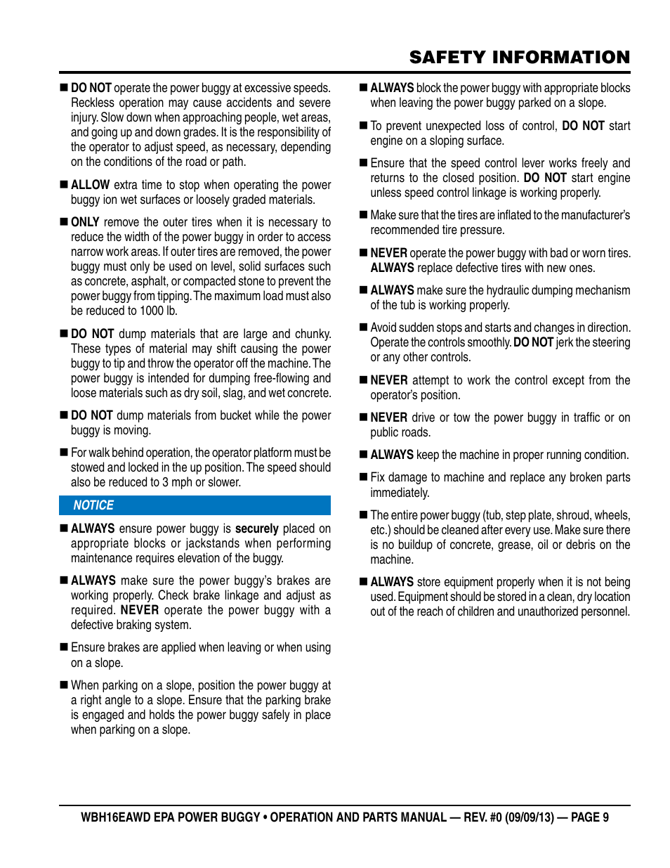 Safety information | Multiquip WBH16EAWD User Manual | Page 9 / 66