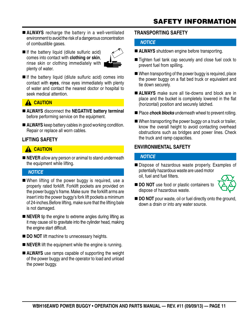 Safety information | Multiquip WBH16EAWD User Manual | Page 11 / 68