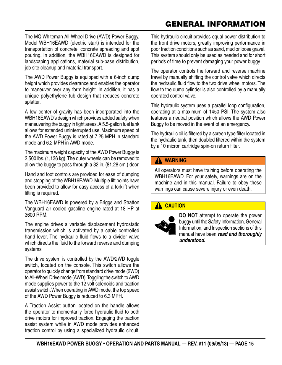 General information | Multiquip WBH16EAWD User Manual | Page 15 / 68