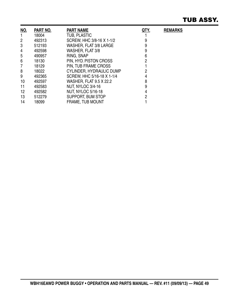 Tub assy | Multiquip WBH16EAWD User Manual | Page 49 / 68