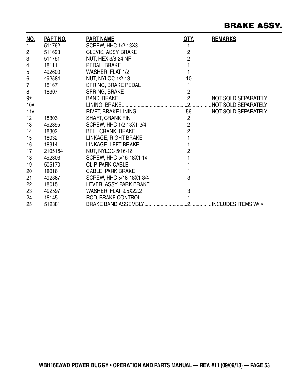 Brake assy | Multiquip WBH16EAWD User Manual | Page 53 / 68