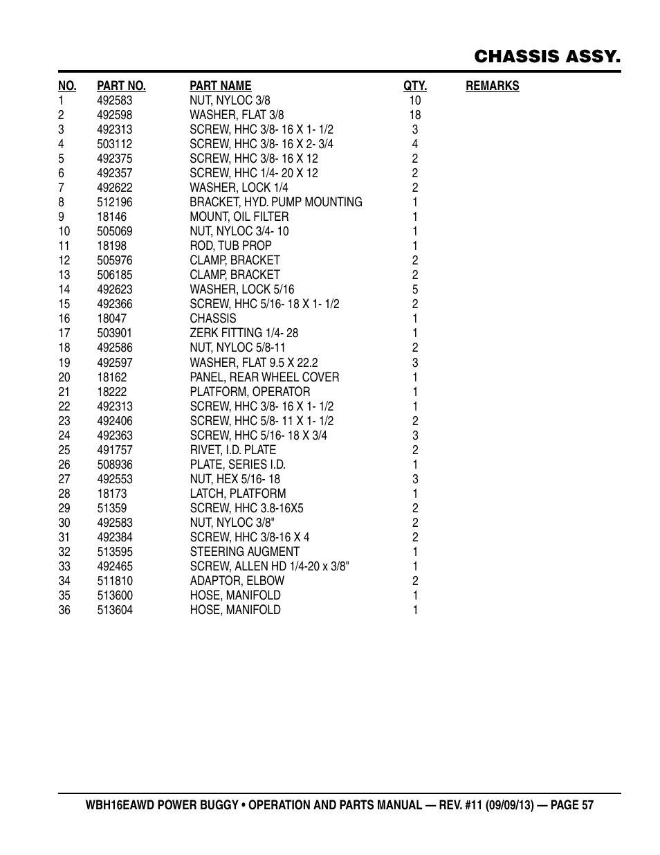 Chassis assy | Multiquip WBH16EAWD User Manual | Page 57 / 68