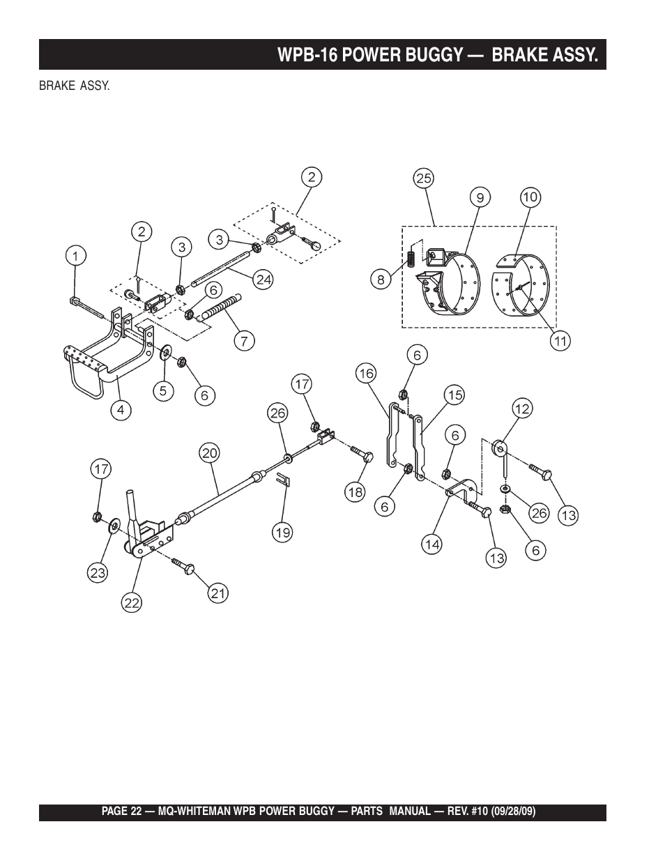 Wpb-16 power buggy — brake assy | Multiquip WPB16_16E User Manual | Page 22 / 74