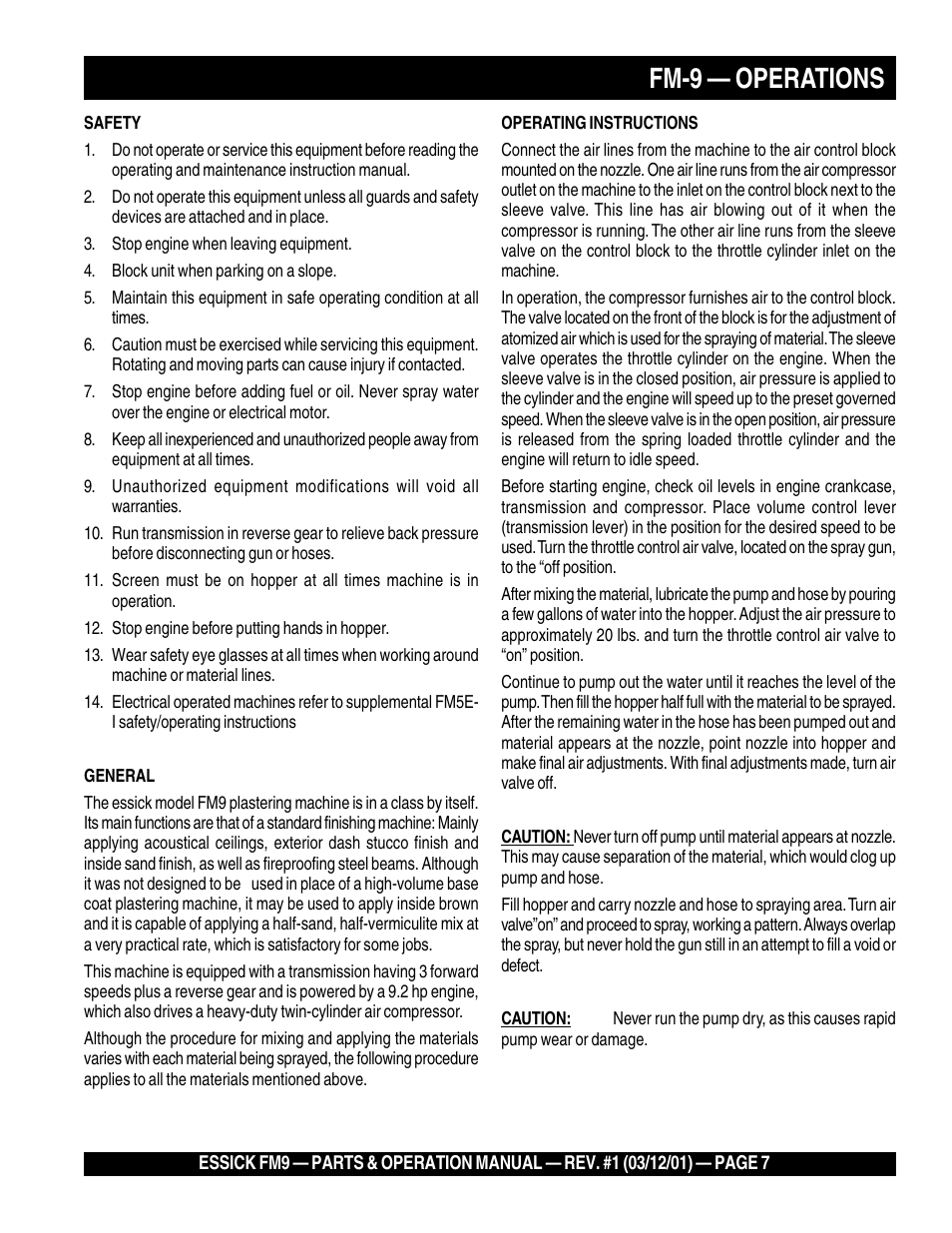 Fm-9 — operations | Multiquip FM9 User Manual | Page 7 / 30