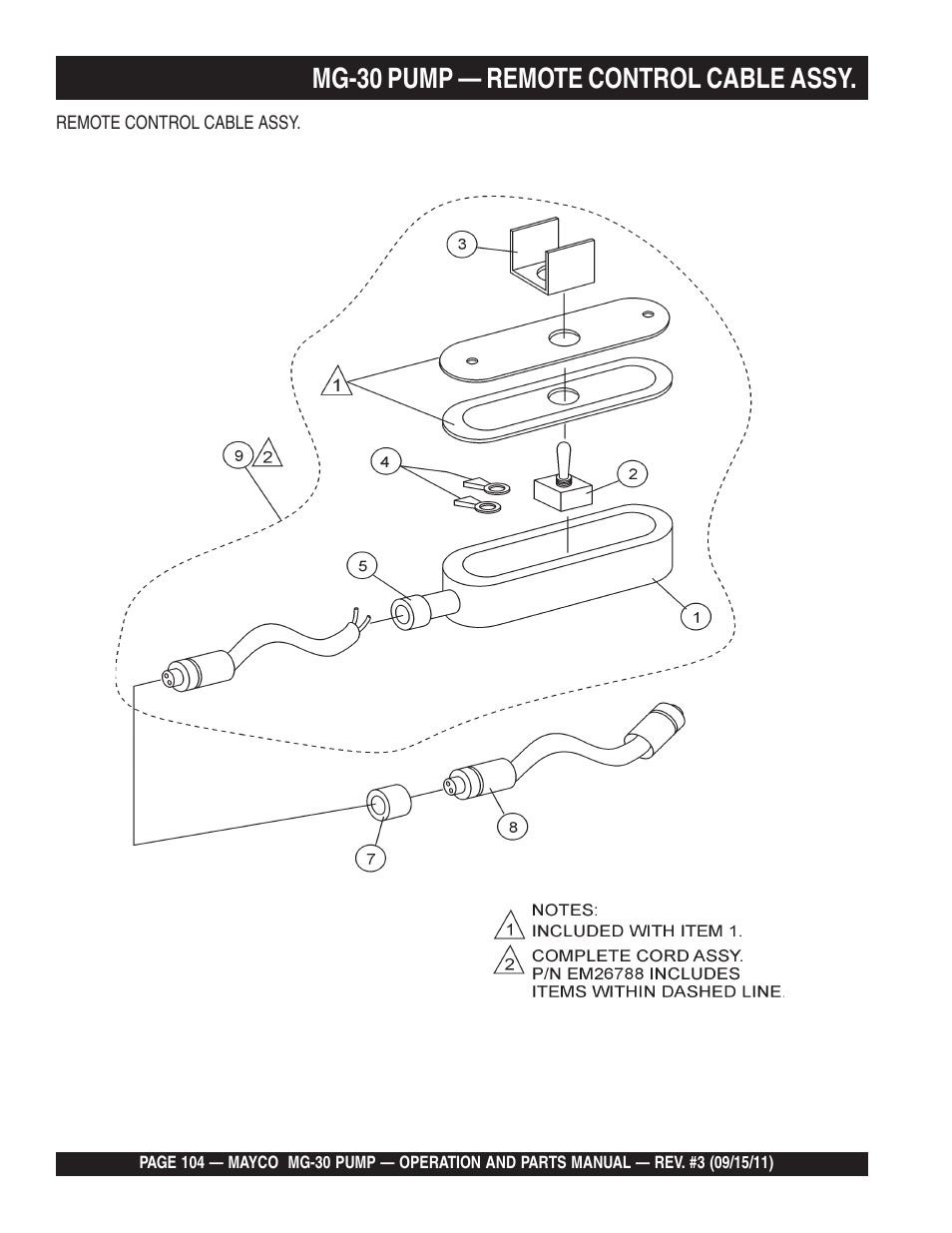 Mg-30 pump — remote control cable assy | Multiquip MG30M2D User Manual | Page 104 / 170