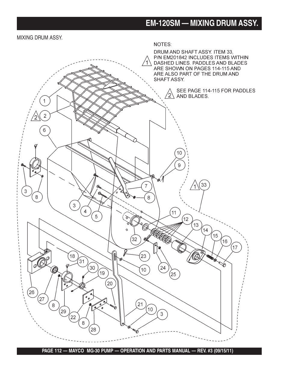 Em-120sm — mixing drum assy | Multiquip MG30M2D User Manual | Page 112 / 170