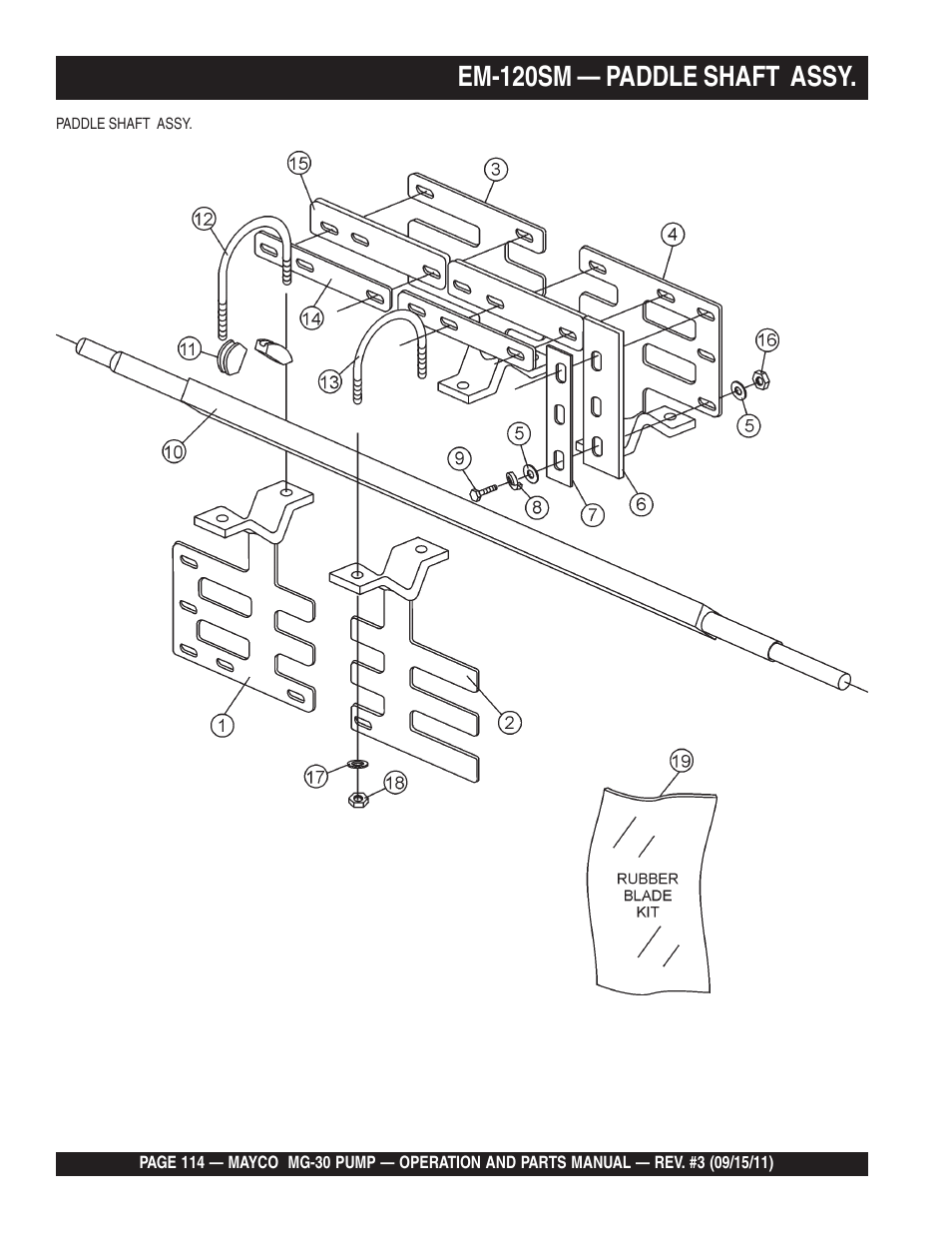 Em-120sm — paddle shaft assy | Multiquip MG30M2D User Manual | Page 114 / 170