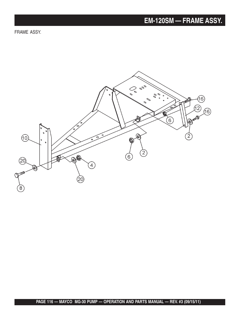 Em-120sm — frame assy | Multiquip MG30M2D User Manual | Page 116 / 170