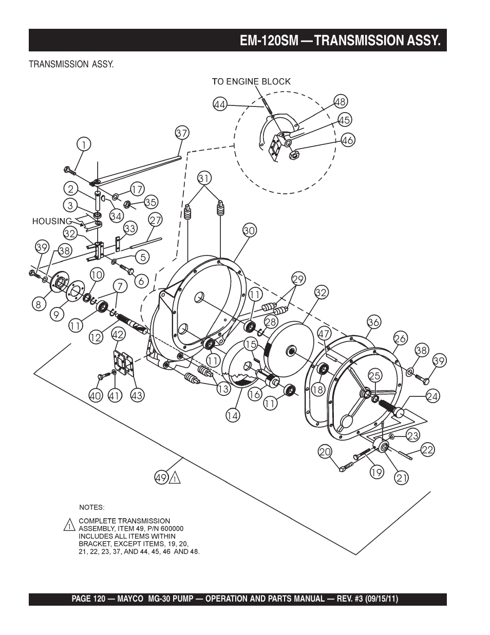 Em-120sm — transmission assy | Multiquip MG30M2D User Manual | Page 120 / 170
