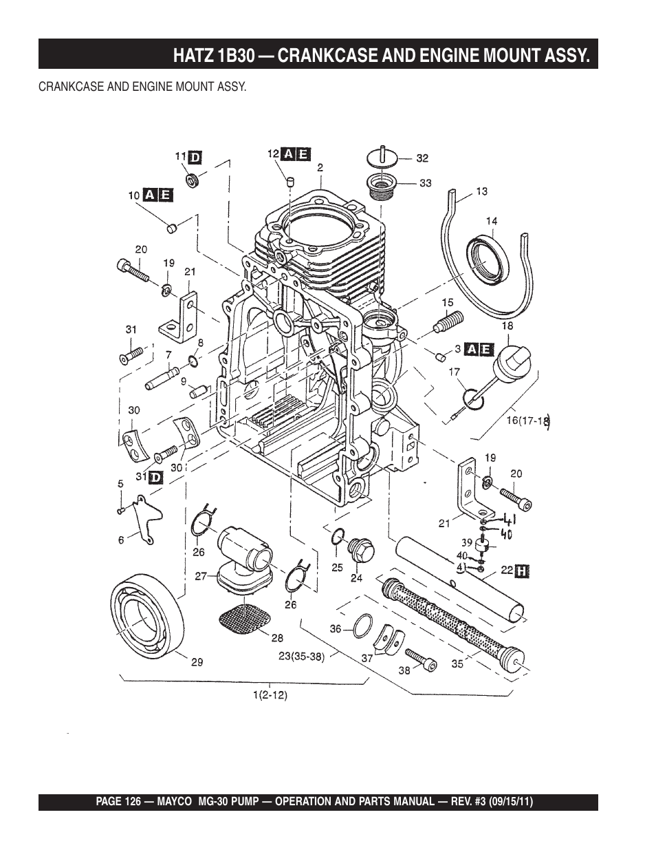 Hatz 1b30 — crankcase and engine mount assy | Multiquip MG30M2D User Manual | Page 126 / 170