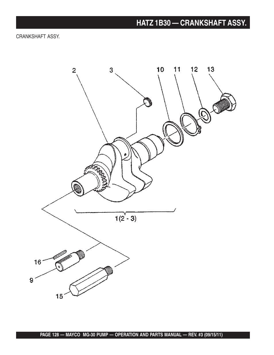 Hatz 1b30 — crankshaft assy | Multiquip MG30M2D User Manual | Page 128 / 170