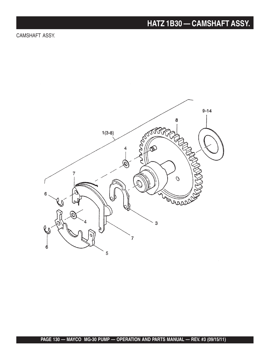 Hatz 1b30 — camshaft assy | Multiquip MG30M2D User Manual | Page 130 / 170