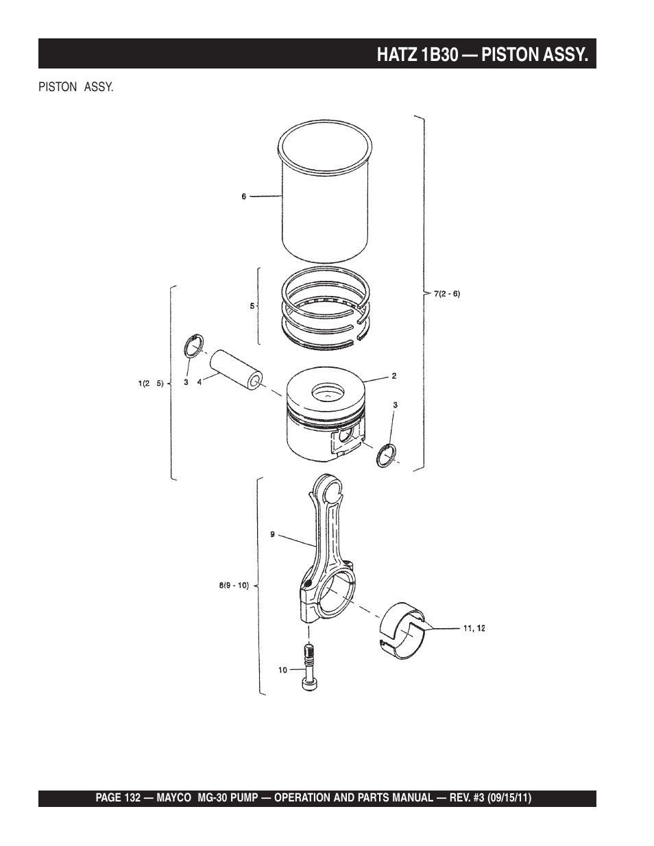 Hatz 1b30 — piston assy | Multiquip MG30M2D User Manual | Page 132 / 170