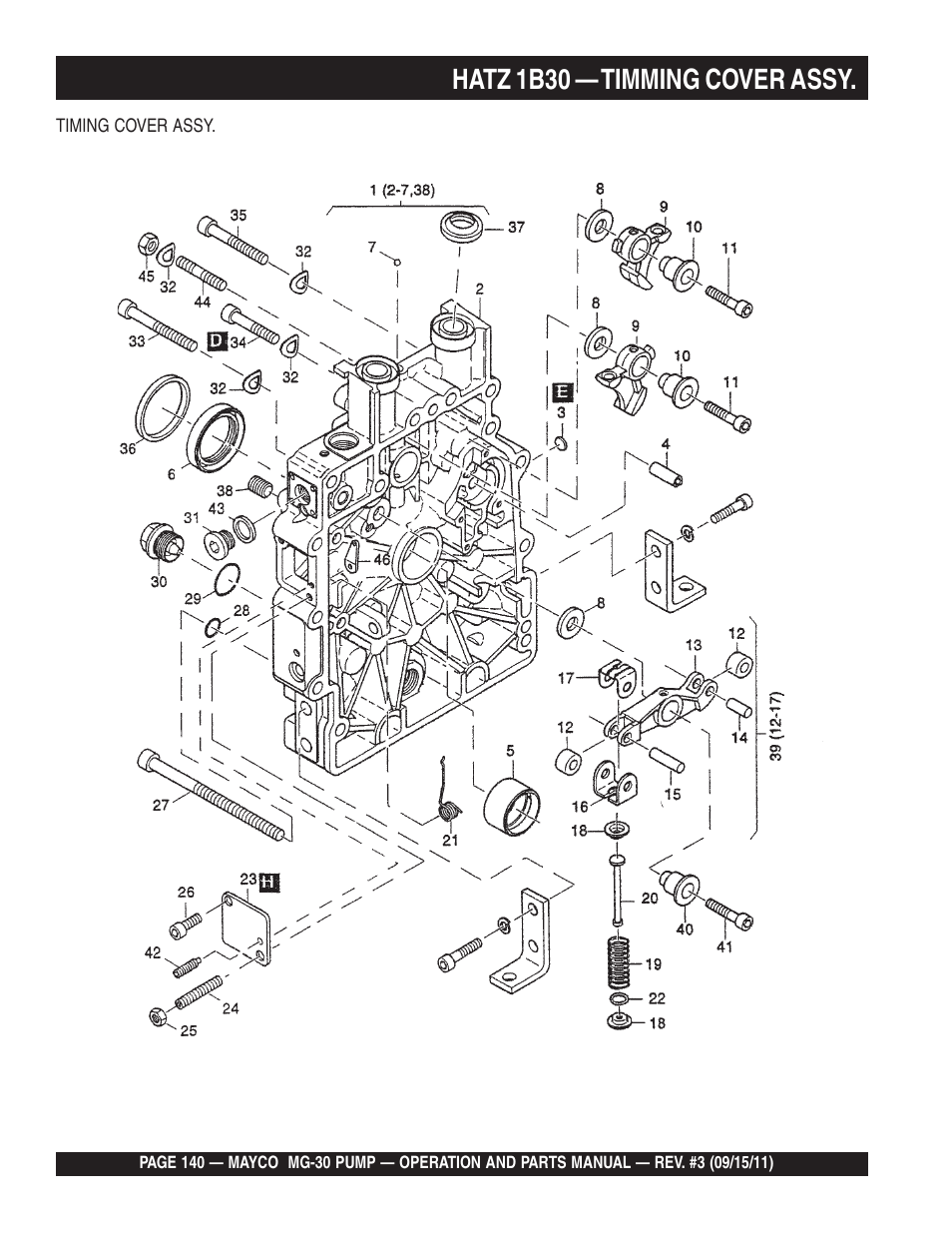 Hatz 1b30 — timming cover assy | Multiquip MG30M2D User Manual | Page 140 / 170